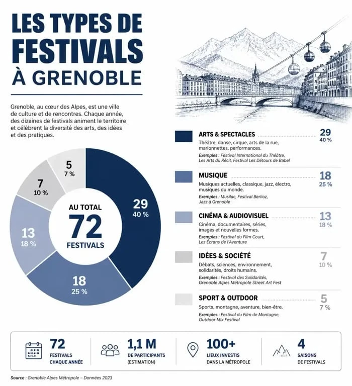 Tableau récapitulatif des festivals à Grenoble par type et période.