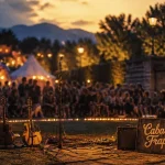 Festivals Grenoble : scène extérieure Cabaret Frappé au Jardin de Ville, golden hour