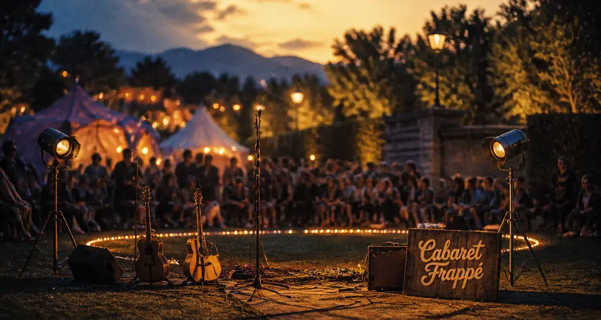 Festivals Grenoble : scène extérieure Cabaret Frappé au Jardin de Ville, golden hour