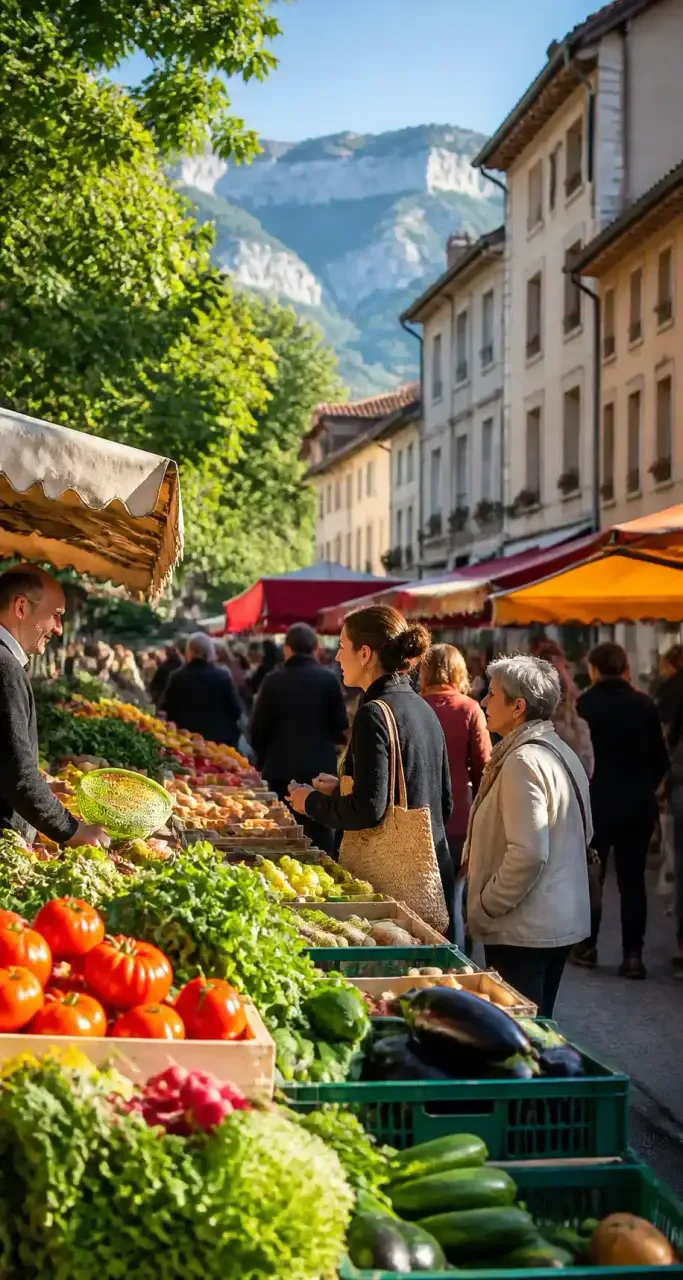 Marché de quartier à Grenoble, scène de vie locale