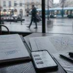 Appartement grenoble location : dossier de location en café, près de la carte d’annonces