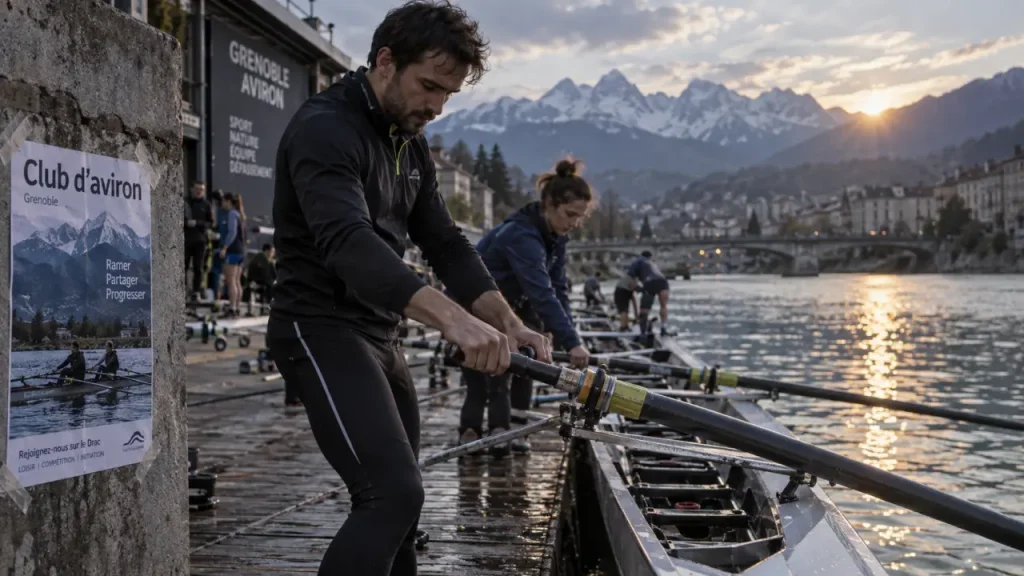 Aviron grenoble : rameurs sur le Drac, club d’aviron