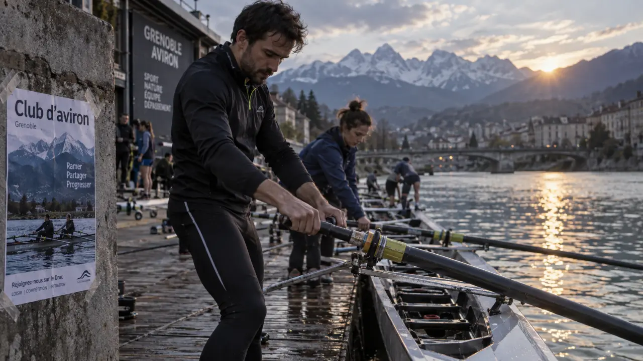 Aviron grenoble : rameurs sur le Drac, club d’aviron