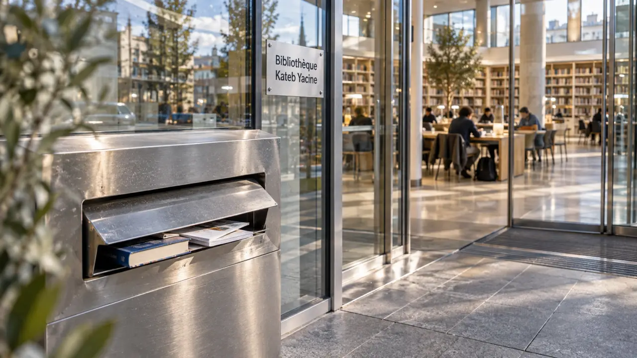 Bibliothèque grand place Grenoble : boîte de retour devant la bibliothèque Kateb Yacine