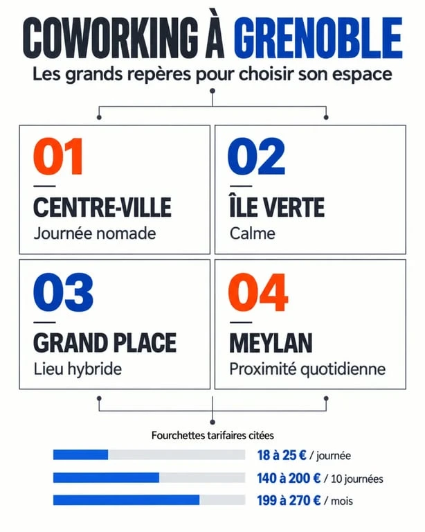 Infographie des prix et zones de coworking Grenoble selon les usages