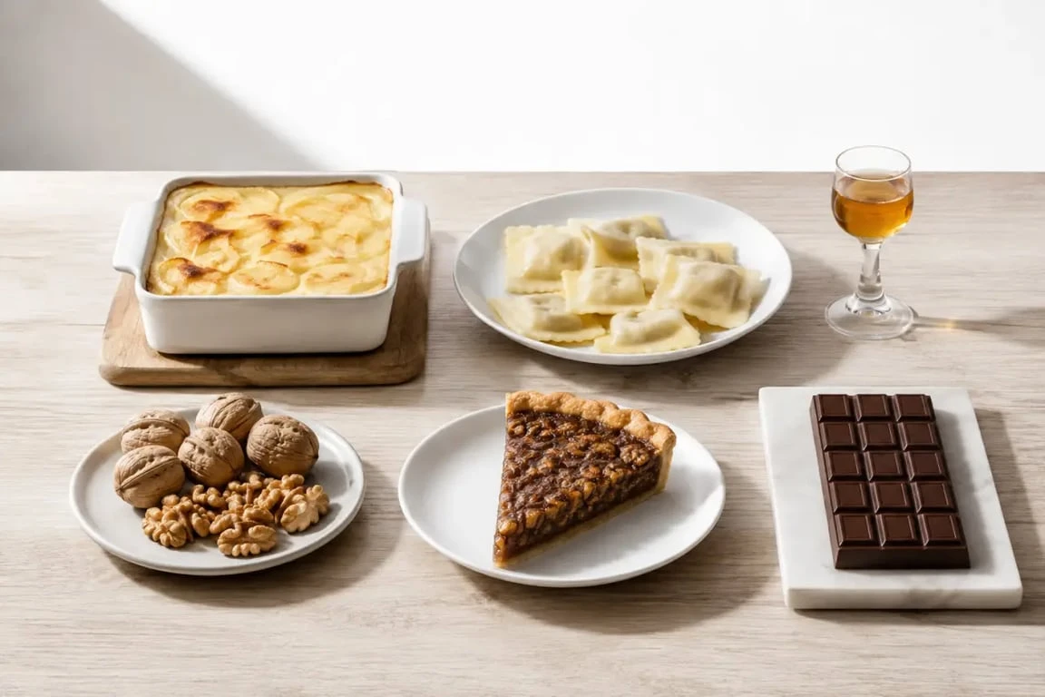 Spécialité grenobloise : gratin dauphinois, ravioles, noix de Grenoble, tarte aux noix et produits du Dauphiné