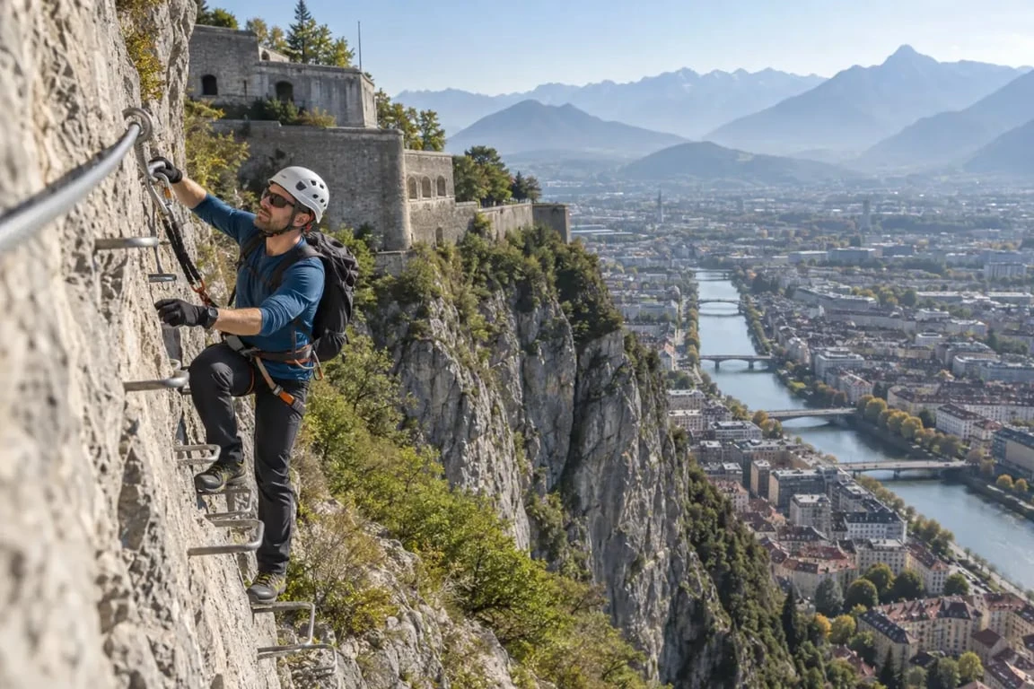 Via ferrata Bastille à Grenoble avec vue sur la ville et les remparts