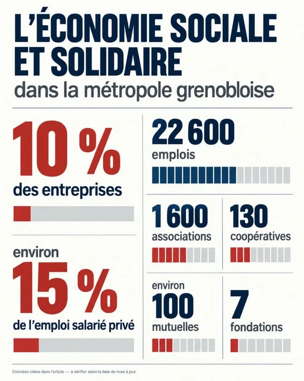 Infographie Alpesolidaires sur les chiffres clés de l'économie sociale et solidaire à Grenoble