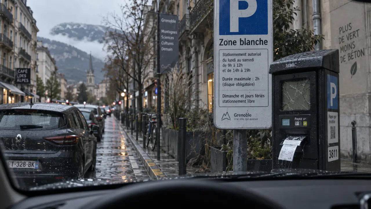 Grenoble stationnement gratuit : zone blanche et horodateur sur rue