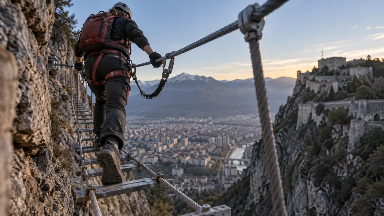 Via ferrata Bastille à Grenoble : pont de singe et câbles