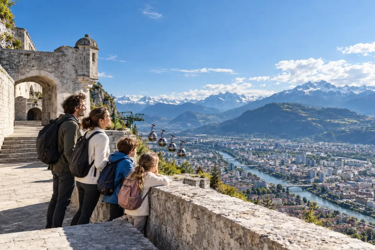 Sortir à Grenoble en famille à la Bastille avec vue sur les massifs alpins