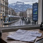 Grenoble vivre : vue urbaine avec tram vers le Vercors, contraintes de cuvette