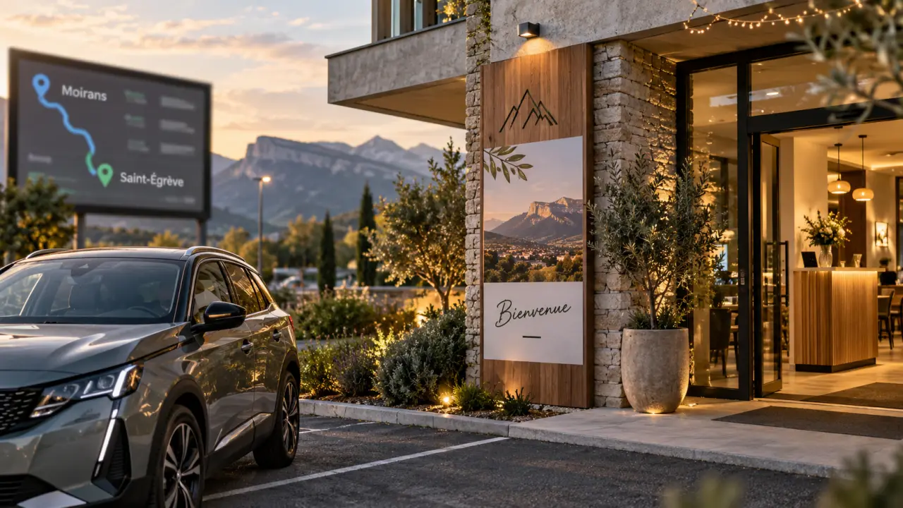 hôtel restaurant campanile grenoble nord : vue parking vers Moirans et Saint-Égrève